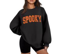 Generisch Women's Oversized Sweatshirt with 'Spooky' Lettering - Casual Halloween Pullover with Balloon Sleeves | Fashion Autumn Statement in 3D Look, style_t02 black, L