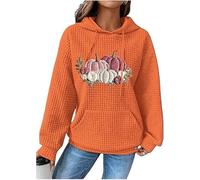 Generisch Women's Pink Thanksgiving Pumpkin Breast Cancer Awareness Print Waffle Hoodie Long Sleeves Sweatshirt, orange, L
