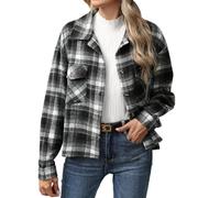 Generisch Women's Plaid Wool Jacket 2024 Autumn Winter Button Down Outwear Coat Oversized Long Sleeve Trench Coats with Pockets, black, M