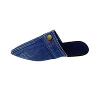 Generisch Womens Plain Denim Half Slippers Pointed Toe Flat Casual Shoes, blue, 9 UK