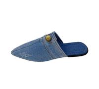 Generisch Womens Plain Denim Half Slippers Pointed Toe Flat Casual Shoes, lightblue, 6 UK
