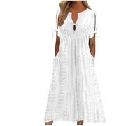Generisch Women's Plain Fashion Casual V-Neck Short Sleeve Dress Beach Dresses Plus Size Women, White, L