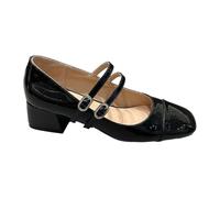 Generisch Women's Platform Mary Janes Shoes Sweet Toe Ankle Lolita Gothic Platform Dress Pumps Shoes Chunky Platform Shoes Patent Leather Dress Shoes Buckle Strap Round Toe Flats Light, Black (black 2