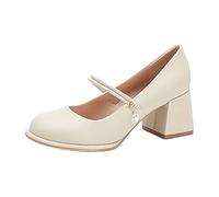 Generisch Women's Platform Mary Janes Shoes Sweet Toe Ankle Lolita Gothic Platform Dress Pumps Shoes Chunky Platform Shoes Patent Leather Dress Shoes Buckle Strap Round Toe Flats Light, Beige 1, 6 UK