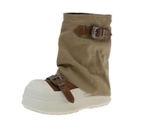 Generisch Women's Platform Motorcycle Boots Retro Wide Shaft Western Boots - Mid-Height Cowboy Boots with Thick Heel Short Boots Half Boots with Belt Buckle Transition Boots for Everyday Use Office