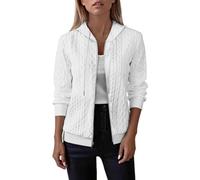 Generisch Women's Plus Size Autumn Winter Hooded Sweatshirt Jacket Long Sleeve Zipper Design Ideal for Everyday Wear with Stylish Simplicity, White, L