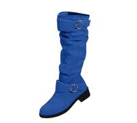 Generisch Womens Plus Size Mid Heel Winter Boots Fashion Boots British Style High Suede Boots Knee High Ladies Boots Riding Boots Wedge Heel Sneaker Shoes Women, blue, 8 UK
