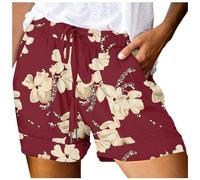 Generisch Women's Plus Size Print Shorts Casual 2024 Summer Beach Drawstring Shorts with Pockets Loose Cute Holiday Trendy Clothing, Wine Red, 3XL
