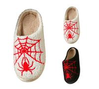 Generisch Women's Plush Winter Slippers, Halloween Slippers, Warm Slippers, Fluffy Soft Non-Slip House Slippers, Spider Web Pattern Felt Slippers, White, 9 UK