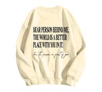 Generisch Women's Pullover Sweatshirt without Hood Long Sleeve Shirt Autumn Sweatshirt with Inscription "Liebe Person Hinter, Welt ist ein besserer Ort mit dir ", "Du bist genug" for Men Women, beige
