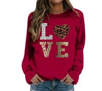 Generisch Women's Pullover with Heart Print Loose Romantic Pullover Top Love Long Sleeve Knitted Clothing Teenager Casual Costume Jumper Women's Jumper Sweatshirt Spring Jumper, Red #1, S