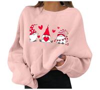Generisch Women's Pullover with Heart Print Loose Romantic Pullover Top Love Long Sleeve Knitted Clothing Teenager Casual Spring Jumper Costume Jumper Sweatshirt Women's Jumper, Pink #2, S