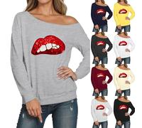 Generisch Women's Pullover with Heart Print Loose Romantic Pullover Top Love Long Sleeve Knitted Clothing Teenager Casual Costume Sweatshirt Women's Jumper Spring Jumper, Wine-a, M