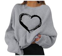 Generisch Women's Pullover with Heart Print Loose Romantic Pullover Top Love Long Sleeve Knitted Clothing Teenager Casual Spring Jumper Costume Jumper Sweatshirt Women's Jumper, Grey #1, XL