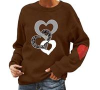 Generisch Women's Pullover with Heart Print Loose Romantic Pullover Top Love Long Sleeve Knitted Clothing Teenager Casual Spring Jumper Women's Jumper Costume Sweatshirt, Coffee-c, M