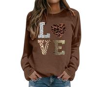 Generisch Women's Pullover with Heart Print Loose Romantic Pullover Top Love Long Sleeve Knitted Clothing Teenager Casual Costume Jumper Women's Jumper Sweatshirt Spring Jumper, Brown #1, M