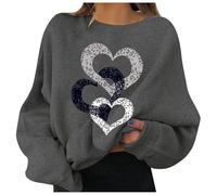 Generisch Women's Pullover with Heart Print Loose Romantic Pullover Top Love Long Sleeve Knitted Clothing Teenager Casual Spring Jumper Costume Jumper Sweatshirt Women's Jumper, Dark grey #3, 3XL