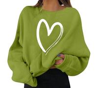 Generisch Women's Pullover with Heart Print Loose Romantic Pullover Top Love Long Sleeve Knitted Clothing Teenager Casual Spring Jumper Costume Jumper Women's Jumper Sweatshirt, Green #2, 3XL