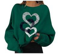 Generisch Women's Pullover with Heart Print Loose Romantic Pullover Top Love Long Sleeve Knitted Clothing Teenager Casual Spring Jumper Costume Jumper Sweatshirt Women's Jumper, Dark Green #3, 3XL