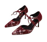 Generisch Women's Pumps with Stiletto Heel, Closed Heel Shoes, Women's Sexy Snake Pattern Dance Shoes, Lightweight Elegant Evening Shoes, Buckle High Heels, Sandals, Comfortable Heel Shoes, Wine Red