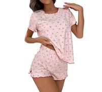 Generisch Women's Pyjama Set Cute Sleepwear Women's Set Short Sleep Shirt Two Piece Sleep Shirt Scoop Neck Nightgowns Lightweight Sleepwear Lounge Chemise Quick Drying Nightgown Stretch Negligee, pink