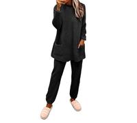 Generisch Women's Pyjama Set with Pullover and Long Sleeves for and Winter, Soft Double Fleece with Embossed Design and Cosy Loungewear for Cold Nights Pyjama Top Women's Long Sleeve, black, XL