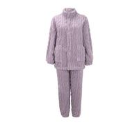 Generisch Women's Pyjamas Long Winter Two-Piece Flannel Fluffy Pyjama Set Outfit Loose Long Sleeve Tops Wide Leg Trousers Sets Loungewear Homewear Plush Suit Leisure Suit, purple, L