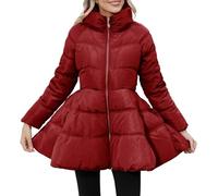 Generisch Women's Quilted Coat with Peplum, Fitted Puffer Jacket with Flared Hem, Feminine Winter Coat with High Collar, style_m02 red, XXL