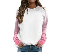 Generisch Women's Raglan Tops Crew Neck Gradient Solid Color Sweatshirts Long Sleeve Color Block Sweater Cute Clothes, pink, L