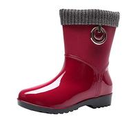 Generisch Women's Rain Boots Non-Slip Outdoor Water Shoes Punk Style Warm Snow Boots for Various Weather Conditions, red, 8.5 UK