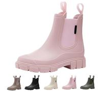 Generisch Women's Rain Boots, Waterproof Warm Wellington Boots, Non-Slip Slip-On Boots, Elastic Garden Boots, Fashion Leisure Boots, Simple Plain Rubber Half Boots, Ski Fishing Outdoor Shoes, pink