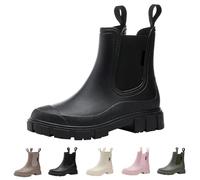 Generisch Women's Rain Boots, Waterproof Warm Wellington Boots, Non-Slip Slip-On Boots, Elastic Garden Boots, Fashion Leisure Boots, Simple Plain Rubber Half Boots, Ski Fishing Outdoor Shoes, black
