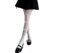 Generisch Women's Red Tights with Bows, Cute Mesh Halloween Stockings, Mesh, 80s and 90s Style, Gothic Lace Stockings, Leggings Tights Net Nude (J, One Size)