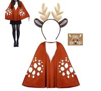 Generisch Women's Reindeer Poncho - Christmas Cosplay Outfits Reindeer Costume Fancy Dress Cape with Antlers Headband and Face Stickers for Women Photo Theme Parties Festival Cosplay