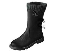 Generisch Women's Retro Mid-Calf Boots with Lace Edge Heel for Fashionable Winter Fashion Western Boots, Women's Long Shaft Boots, Short Boots, Ankle Boots, black, 6 UK