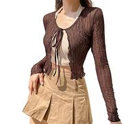Generisch Women's Retro Red Sexy V-Neck Cardigan Elegant Lightweight Breathable Lace Knitted Top Tight Top, brown, S