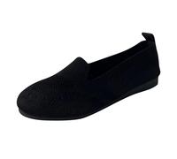 Generisch Womens Round Flying Woven Breathable Single Shoes A-slip on Soft Sole Comfortable Casual Shoes, black, 6 UK