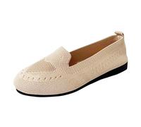 Generisch Womens Round Flying Woven Breathable Single Shoes A-slip on Soft Sole Comfortable Casual Shoes, beige, 7 UK