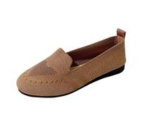 Generisch Womens Round Flying Woven Breathable Single Shoes A-slip on Soft Sole Comfortable Casual Shoes, coffee, 6 UK