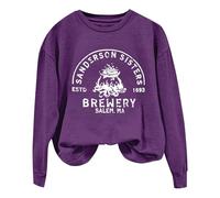 Generisch Women's Round Neck Sweater with Letters Halloween Print Wrap Cardigan, purple, M