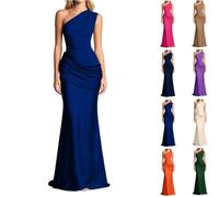 Generisch Women's Ruffled Satin Midi Dress with Asymmetric Neckline, Bodycon One Shoulder Evening Dress for Cocktail Party, Dinner and Party and Leisure, Modern Look for Evening and Event