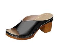 Generisch Women's Sandals Block Heel Peeptoe Leather Sandals Slip On Soft Footbed Footbed Orthopaedic Elegant Comfortable Beautiful Lightweight Soft Summer Shoes Beach Holiday Travel, black, 8.5 UK