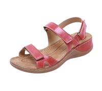 Generisch Women's Sandals Category Casual Shoes for Everyday Holiday with Beach Sandals Comfortable Wedge Heel Non-Slip Sole Adjustable Round Toe Fashionable Plain, red, 5 UK