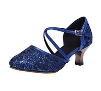 Generisch Women's Sandals, Dance Shoes with Heel, Standard Latin Ballroom Sandals, Strappy Block Heel Pumps, Salsa Tango Dance Shoes, Soft High Heel, Elegant Bridal Shoes, Soft Soles, blue, 5 UK