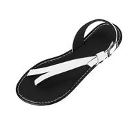 Generisch Women's Sandals Elegant Flat Roman Sandals Set with Large Toe, Plain Straight Line with Metal Buckle Flat Sandals Women's Sandals Leather Flat Stylish, White, 5 UK