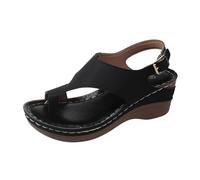Generisch Women's Sandals Elegant Summer Fashion Casual Flip Flops Comfortable Beach Sandals Stylish Wedge Sandals for Cosy Days, black, 7 UK