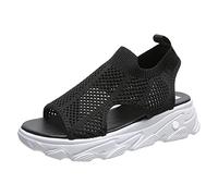 Generisch Women's Sandals Fashion Mesh Breathable Summer Sandals Orthopaedic Sports Sandals Washable Knitted Fabric Summer Sandals Comfortable Thick Sole Flat Base Non-Slip Large Sizes Shoes, Black