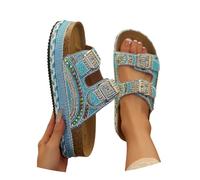 Generisch Women's Sandals Glitter Slippers Sequins Platform Wedge Shoes Beach Shoes with Rhinestones Comfortable Summer Shoes, sky blue, 8 UK