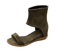 Generisch Women's Sandals Modern Interpreted with High Ankle Shaft - Flat Roman Sandals with Zip on the Heel | Stylish Summer Shoes for Festivals, Style T02 Green, 8.5 UK