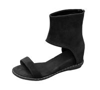 Generisch Women's Sandals Modern Interpreted with High Ankle Shaft - Flat Roman Sandals with Zip on the Heel | Stylish Summer Shoes for Festivals, Style T01 Black, 8.5 UK